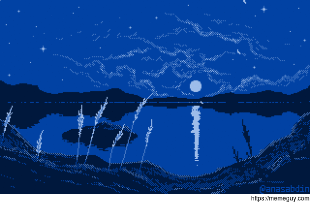 I drew this pixel art scene using  colors only and called it Moonset 