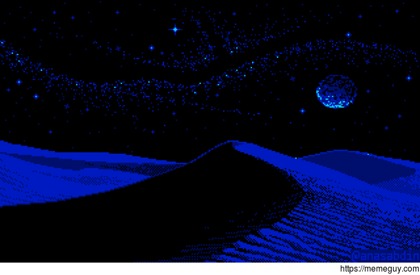 I drew this pixel art scene with MS Paint using  colors and called it Galactic Dunes 