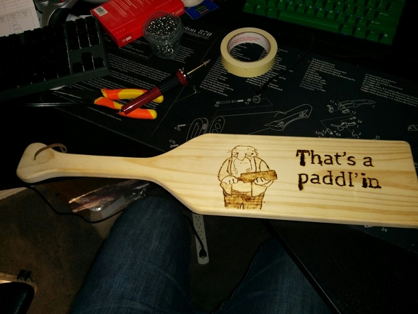 I found a wood paddle at the store this was the obvious thing to do