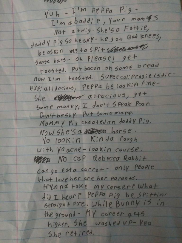 I found out that my  year old sister wrote a rap