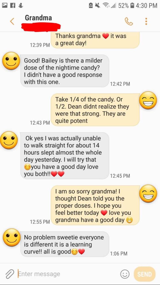 I gave my grandma THC candies for the first time mg bho infused