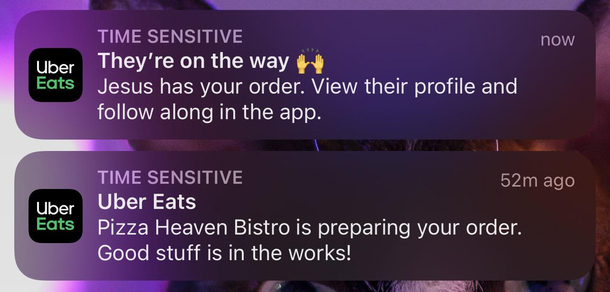 I get Pizza from Heaven delivered by Jesus himself