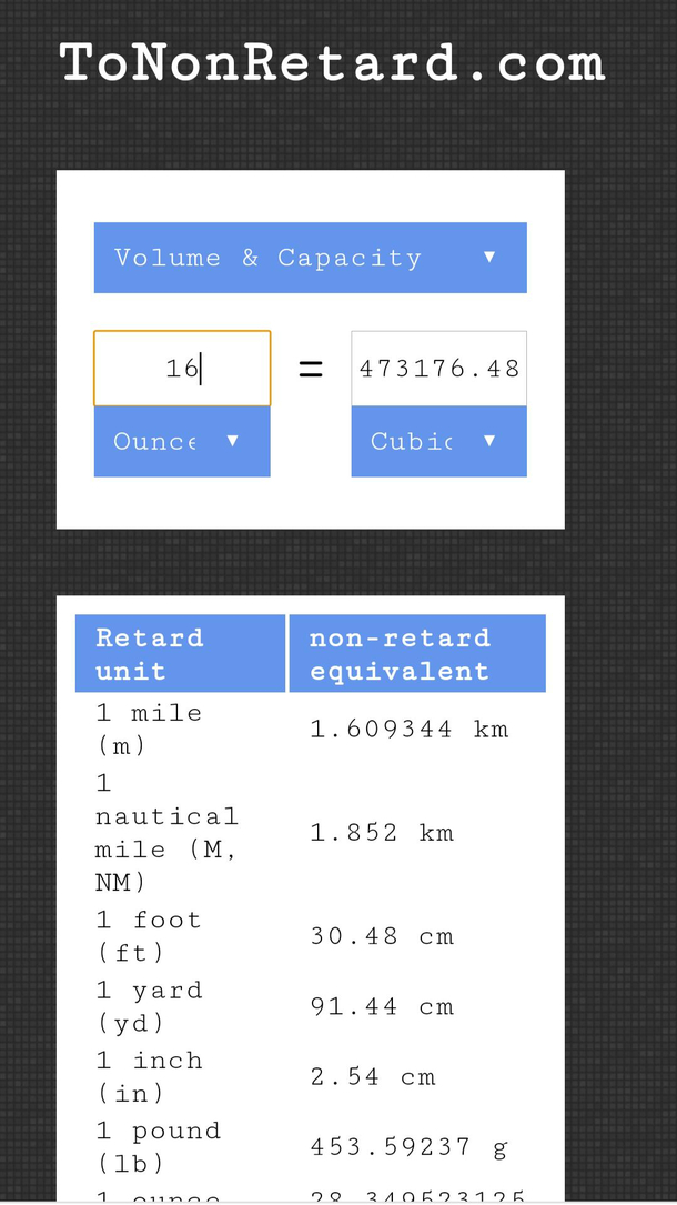 I googled  ounces to non retard found this gem of a website