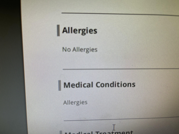 I got a good laugh out of someone using our practices online medical update forms