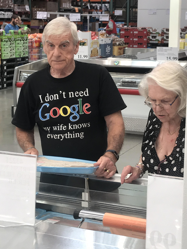 I got busted taking a picture of this guys funny shirt