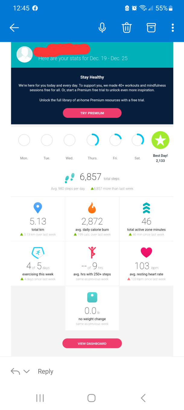I got the fitbit on SUNDAY Dec th  how do i have steps  days before