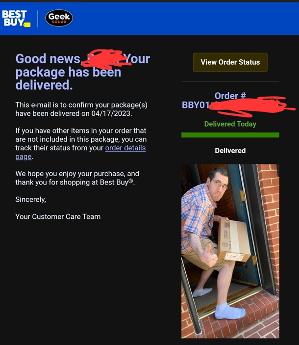 I grabbed my package before the guy had taken the delivery photo