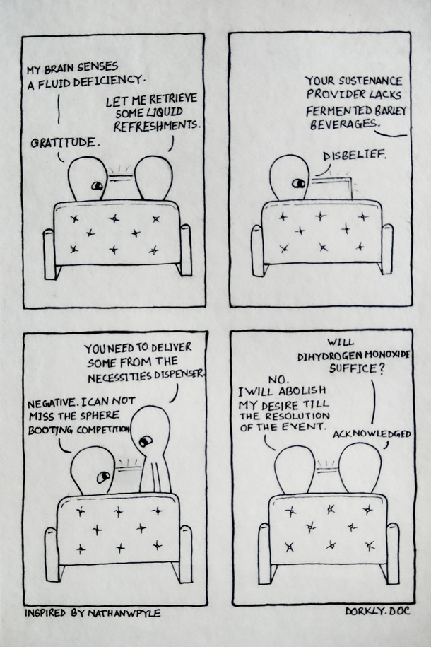 I greatly enjoy Nathan Pyles work so I decided to do an inspired comic in his style for this idea I had My lettering sucks and english isnt my native tongue so sorry about that