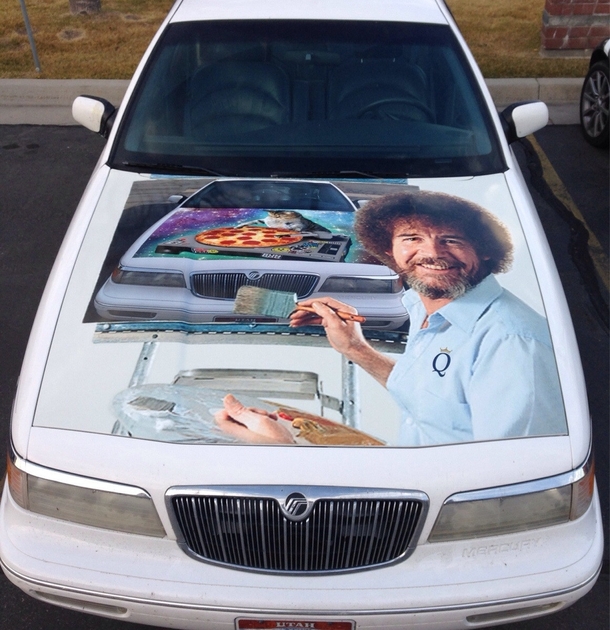 I had a contest on Facebook to determine how to wrap the hood of my  Grand Marquis I wrapped it with the winning entry today