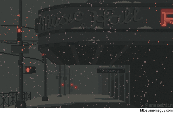 I hand drew this snowy pixel art scene and called it Radio City 