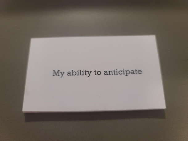 I hate it when job interviewers ask what is your greatest strength so I printed up these business cards to just hand out when asked