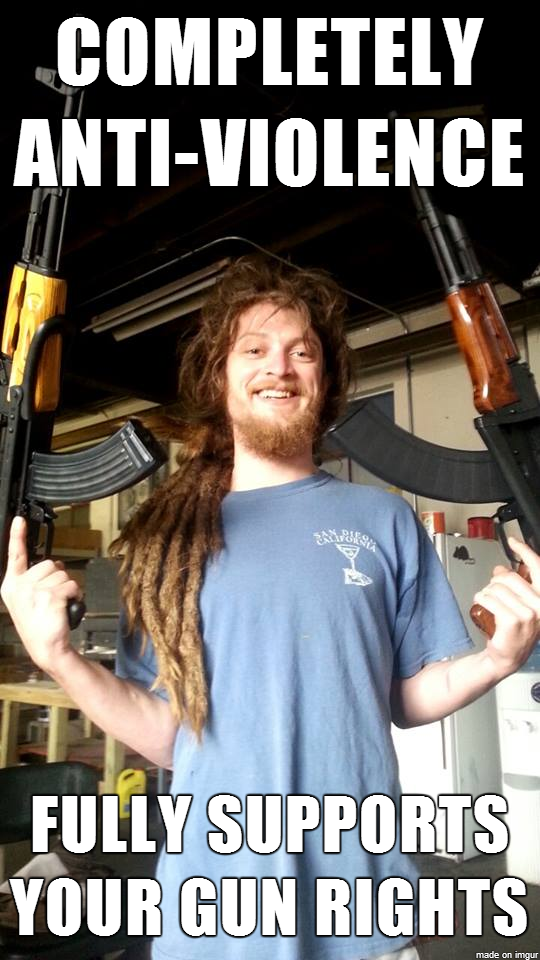I have a friend who happens to be a gun loving hippy I was inspired to make Good Guy Gun Nut