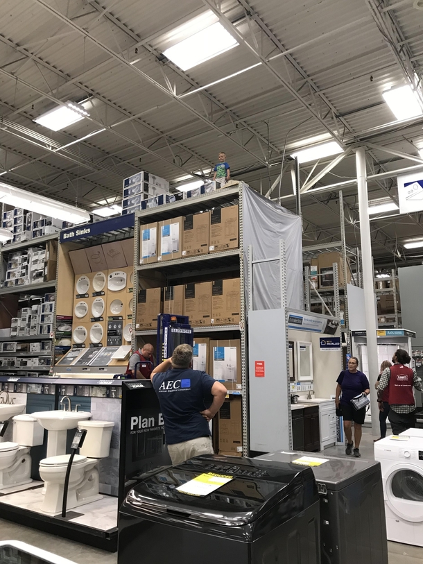 I heard this kid yelling for his dad at Lowes I went looking for him and