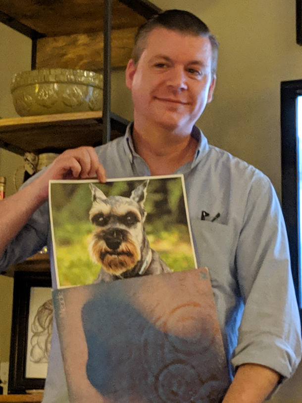 I hid pictures of schnauzers throughout my friends  record collection Hes 