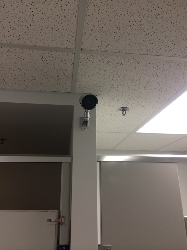 I installed fake surveillance cameras in our office bathroom for April