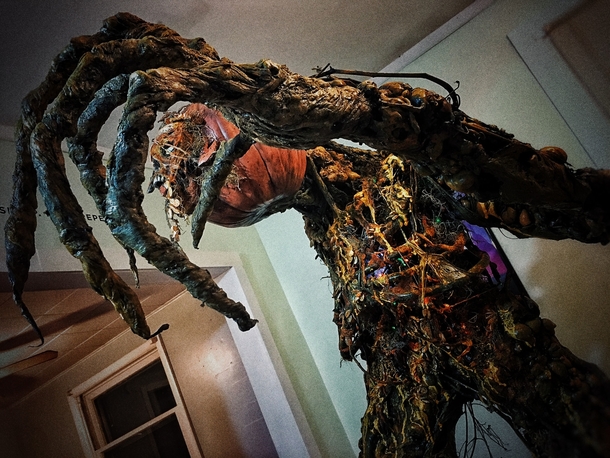 I just completed for Halloween Its made of a wood and pvc structure covered with great 