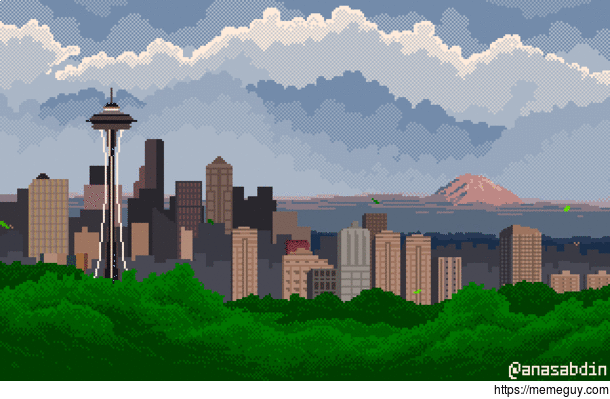 I just drew this pixel art of Seattle hope you enjoy it