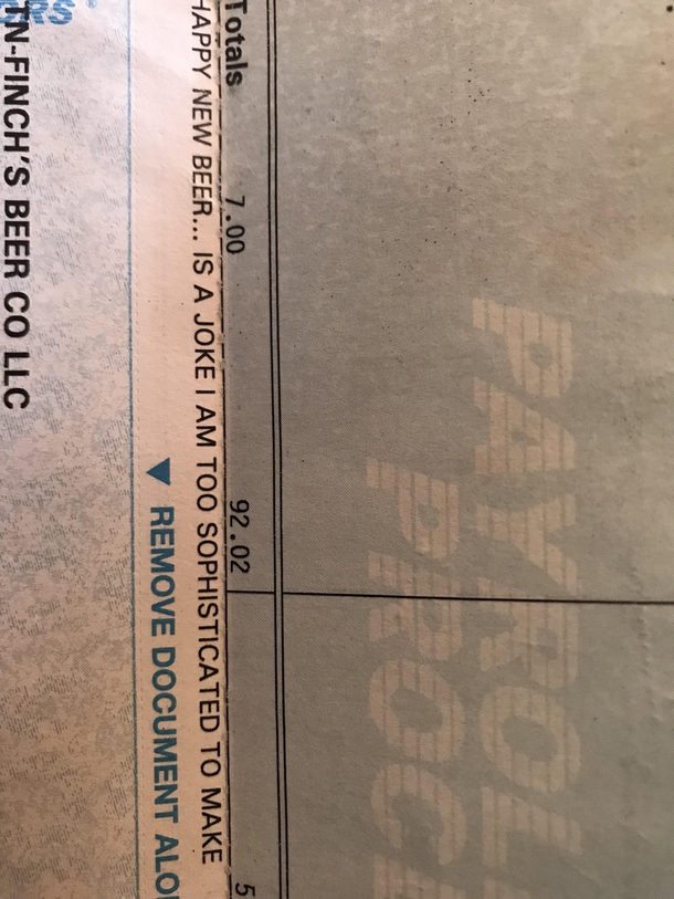 I just noticed an old pay stub of mine has a joke on it