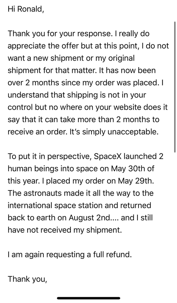 I just want to receive my order already