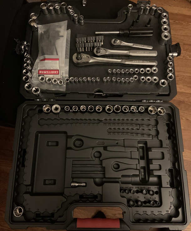 I just wanted to check my new tool kit for one screwdriver bit Instead I took  minutes to put everything back after opening it upside down