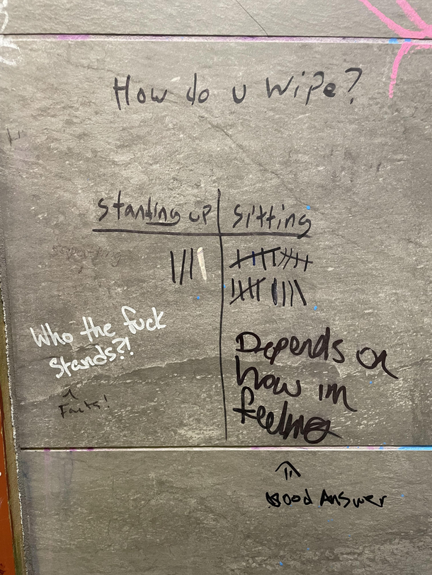 I love bathroom wall conversations