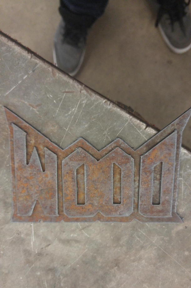 I made a Wood Logo in my woodshop class what do you guys think Its not done yet