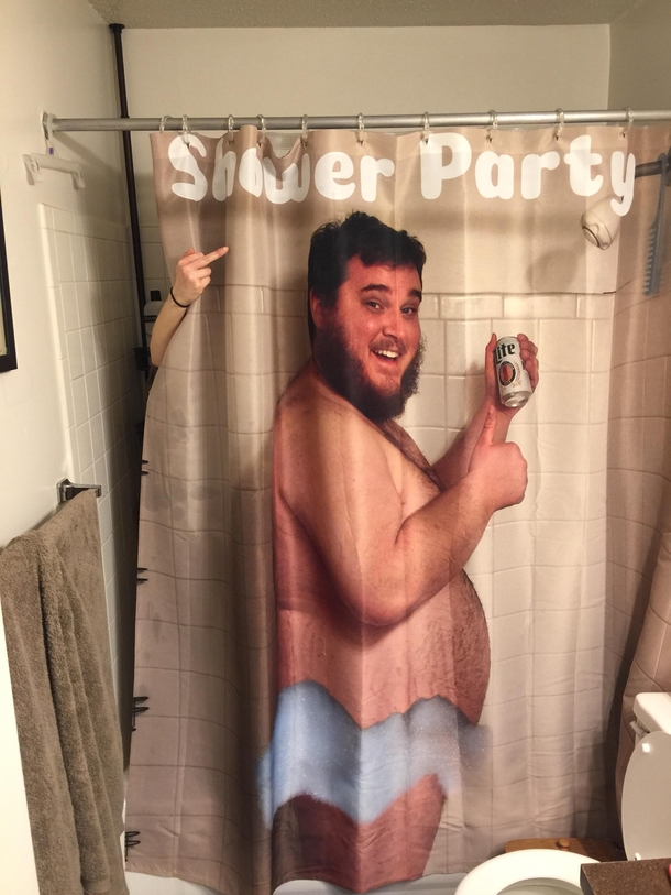 I made my wife a shower curtain of me drinking a beer in the shower She wasnt impressed