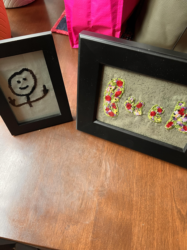 I met a super nice retired lady last week who told me she loves to embroider on her free time I asked for some art work and she delivered these to me today
