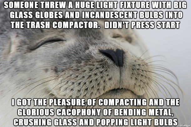 I only wish I thought to video my trip to the trash