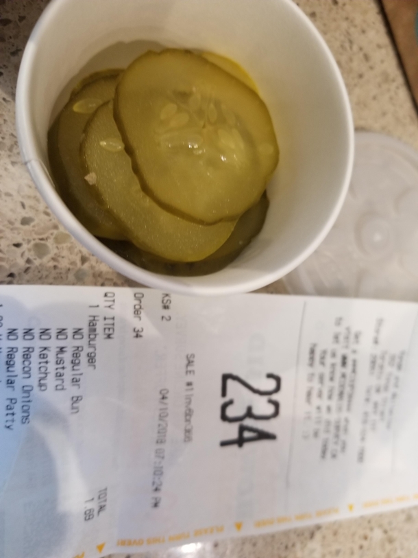 I ordered a burger with nothing but pickles
