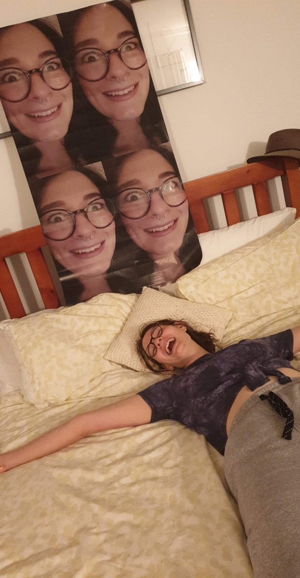 I ordered wrapping paper online there was a mistake and now I have a massive poster of my face Im not even mad