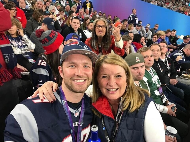 I photobombed my buddy at the Super Bowl Great minds think alike