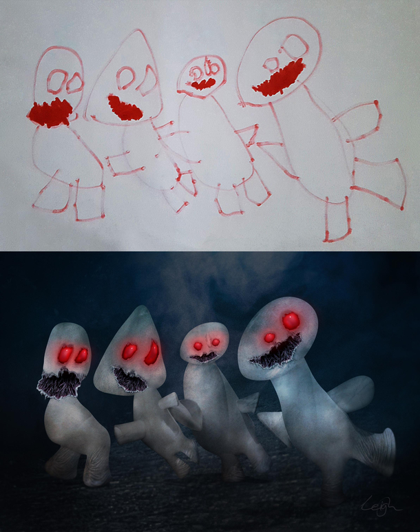 I photoshopped my daughters drawing of visiting granny and grandad  well it is halloween