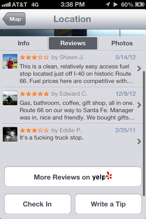 I prefer Yelp reviews that are to the point