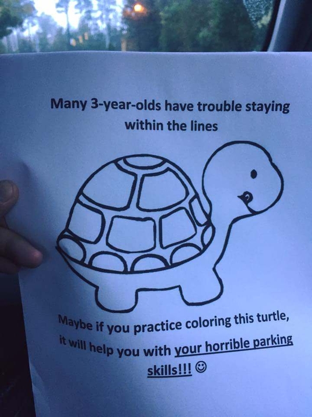 I printed a dozen of these and put it in my glove compartment for when I encounter drivers who cant park