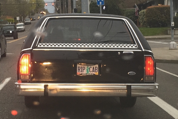 I saw this on a hearse today
