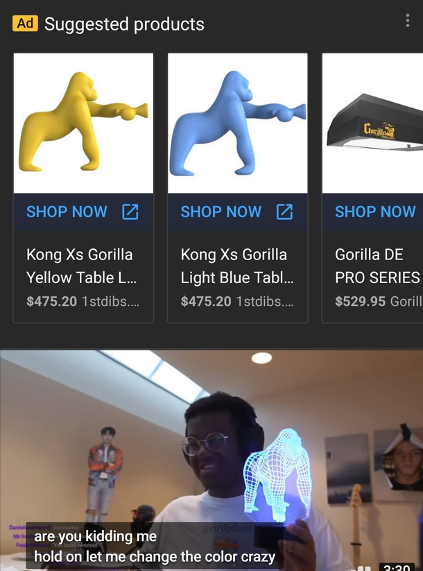 I searched Gorilla Lamp ONE fucking time