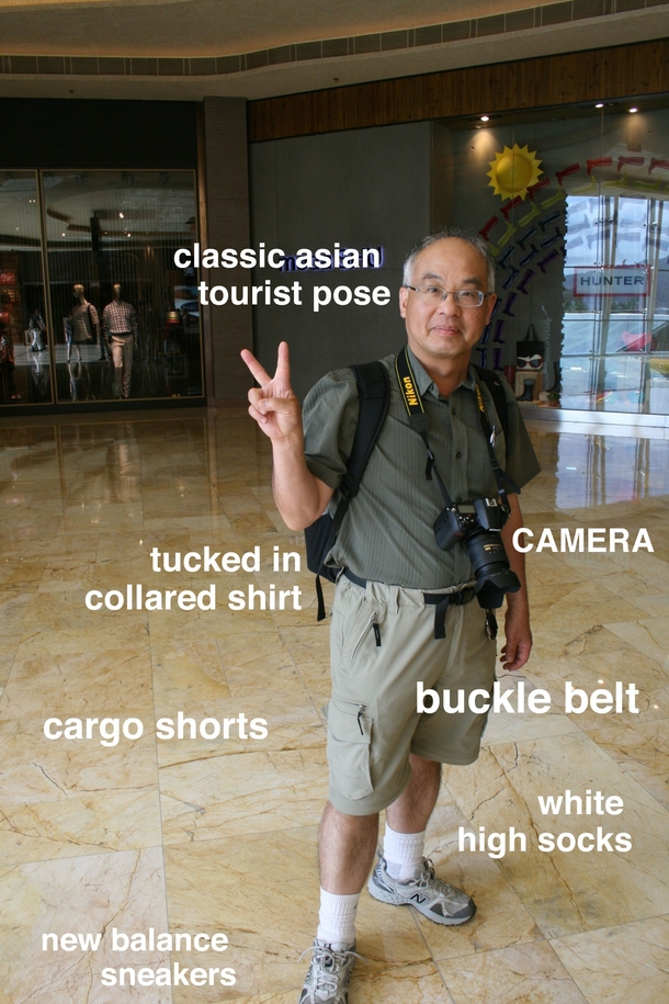 I see your classic white dad attire and present asian tourist dad attire