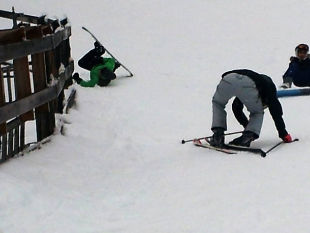 I snowboard my friend skis We decided to swap