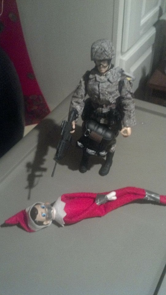 I think my dad is unhappy about my stepmoms early X-mas decorating spree He captioned this on Facebook This is what happens when you come out of your box bfore Thanksgiving you damn dirty elf