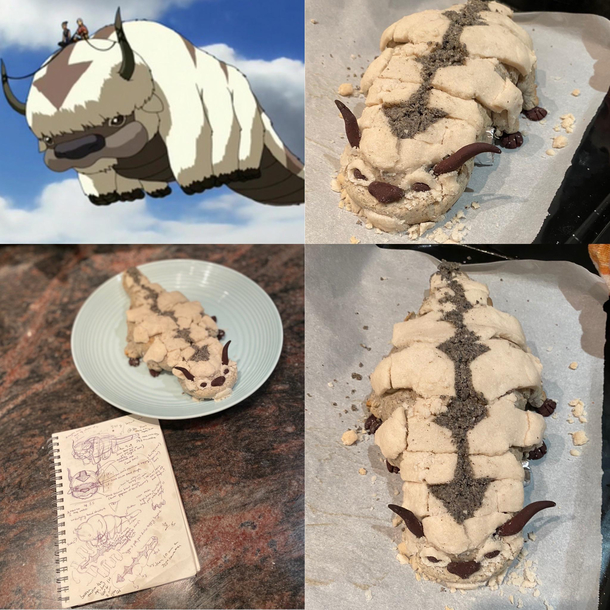 i think my last bread was more accurate but heres black sesame sky bison bread aka Appa-pan dulce 