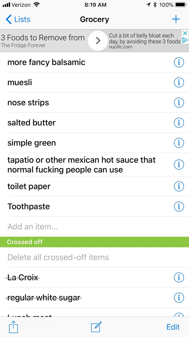 I think my wife doesnt like it the ghost pepper hot sauce Ive been buying