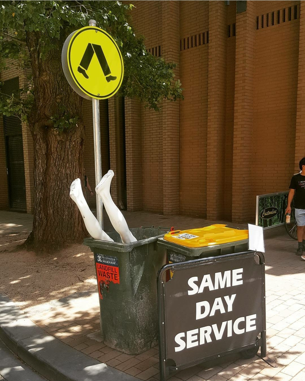 I thought it was a street crossing only to find its where you go to get legless Same day service