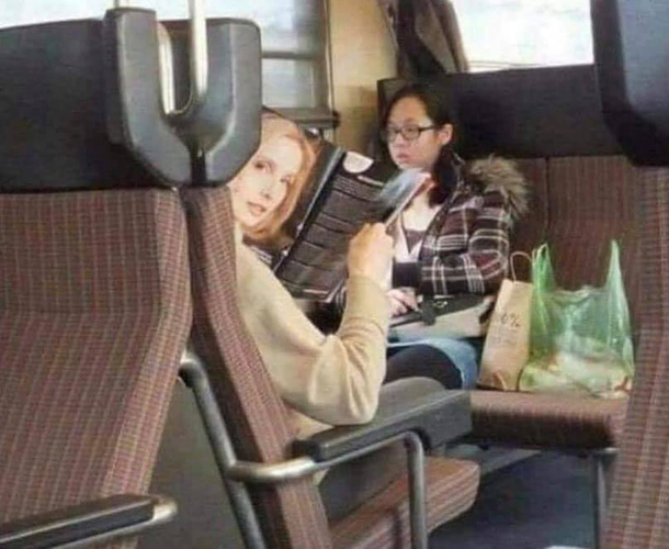I thought this woman was staring at me for like  minutes before I realized it was a magazine