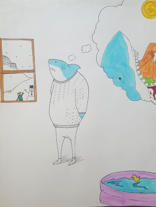 I totally relate to this shark on so many levels My girlfriends drew this when she was younger and i think its genius