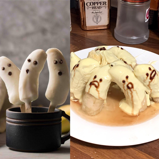 I tried making cutesy frozen banana ghosts but they melted horrifically