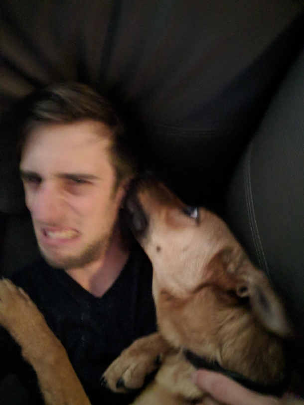 I tried taking a photo with my dog but instead captured the very second he stuck his tongue in my ear