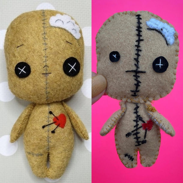I tried to make a felt plushie The one on the left was what it was supposed to look like and mine is on the right Nailed it