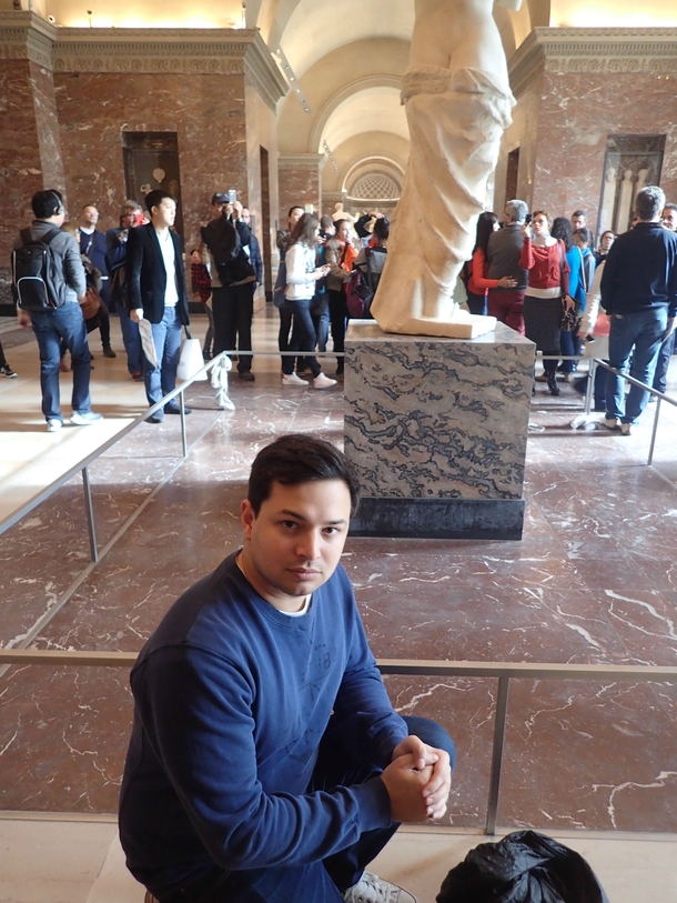 I visited the Louvre Museum in Paris today In an effort to document it I posed for a picture next to Michelangelos Aphrodite