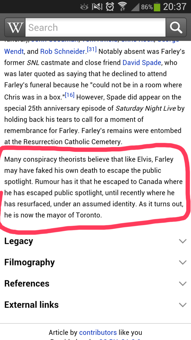 I was just reading Chris Farleys Wikipedia page when I spotted something slightly interesting